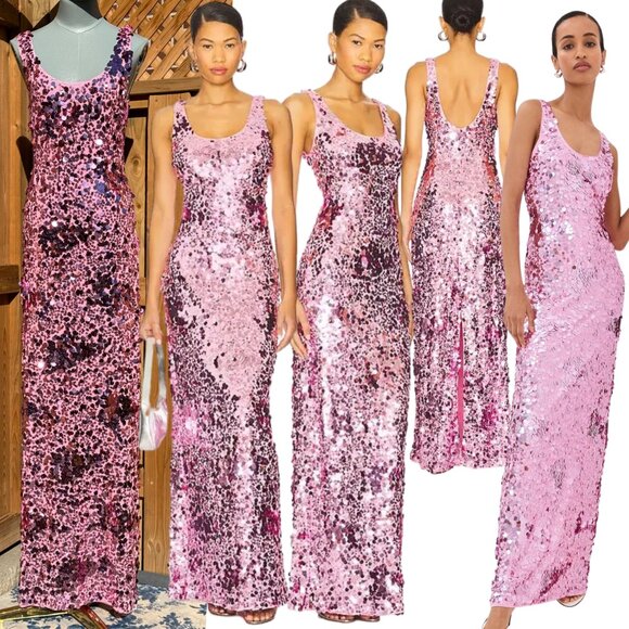 🆕 SIMKHAI 🧿 NWOT Bex Sequined Embellished Maxi Dress, Sorbet Pink- Sz US 2 - Picture 1 of 15